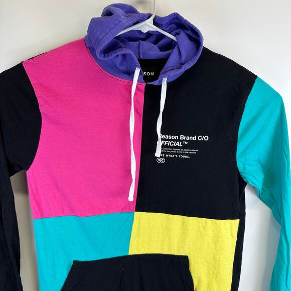 Reason Long Sleeve Neon Colorblock Hooded T Shirt Mens Size Medium Retro - Picture 3 of 13